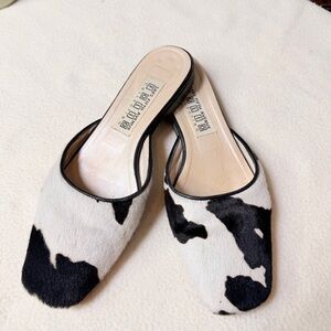 Saks Fifth Avenue Black & White Cowhide Slip-On Mules
